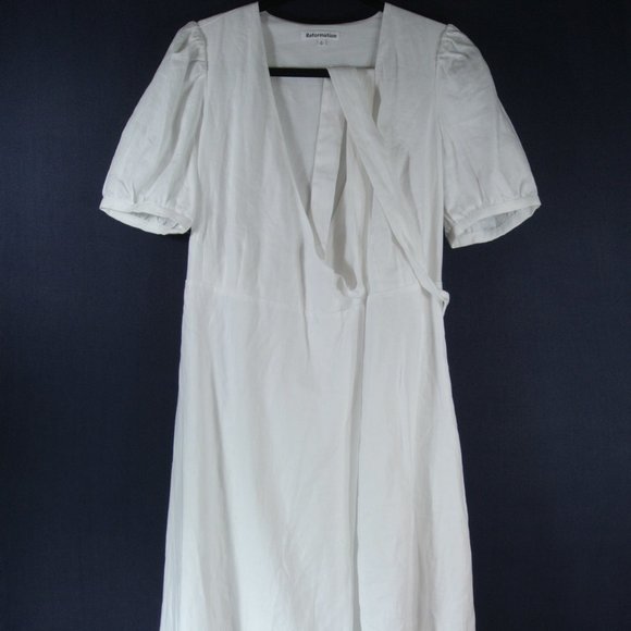 NEW REFORMATION Weiss Linen Wrap Maxi Dress in White Size L #321 - Picture 5 of 11